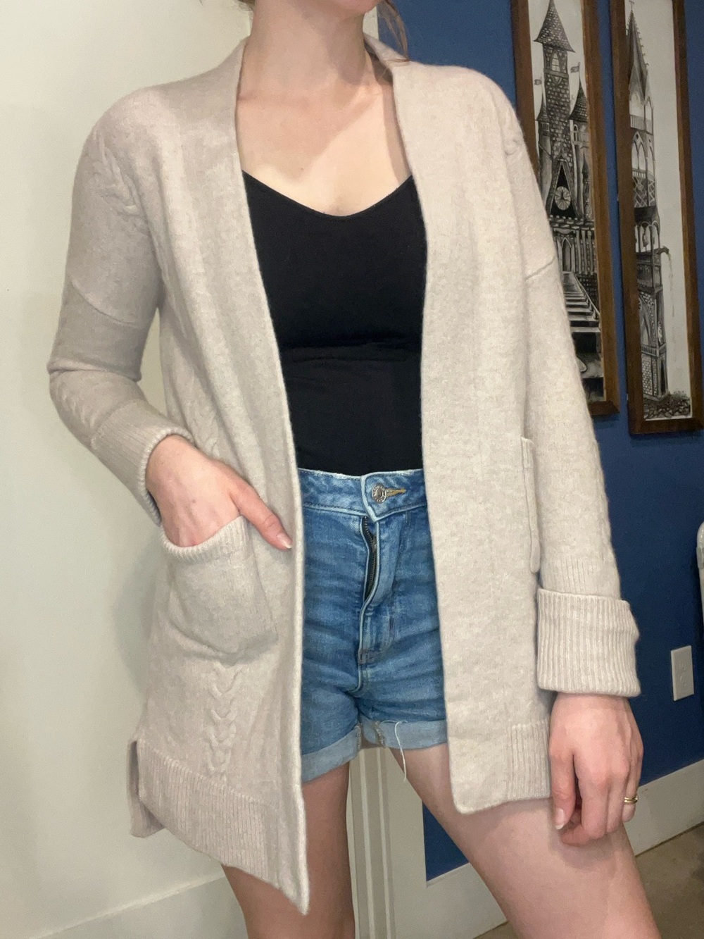 Seraphine Cream Open-Front Wool Knit Cardigan